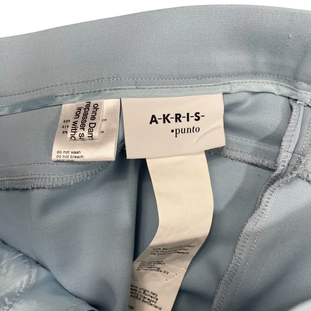 Akris Punto Light Blue Womens Dress Pants Side Zipper Cotton Blend Straight Leg‎